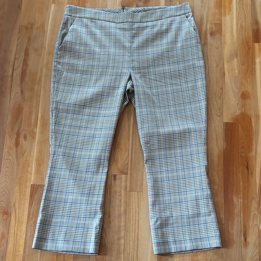 CAbi Checkered Straight Leg Pants - Gray and Cream